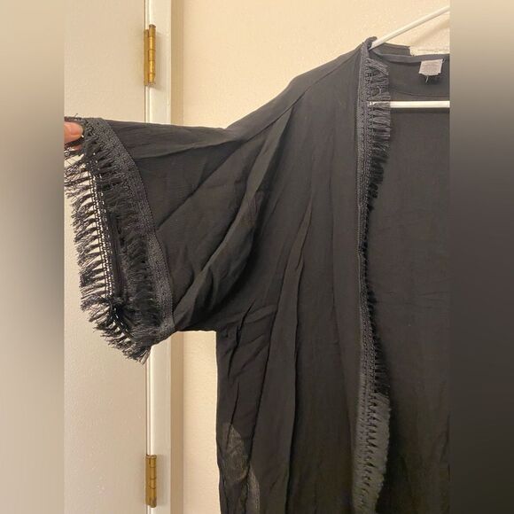 Treasure & Bond black boho fringe trim beachy coastal kimono swim coverup top OS - Picture 8 of 15